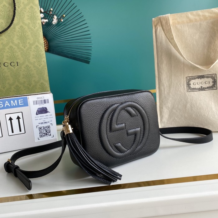 GUCCI Soho Cow Leather Camera Bag, Shoulder Bag, Crossbody Bag Small Women's Black 308364-A7M0G-1000 size 21*7*15 cm