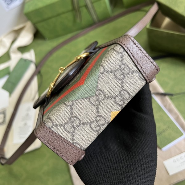 GUCCI Horsebit 1955 Canvas With Leather Cell Phone Pouch Shoulder Bag Crossbody Bag Mini Unisex Ebony/Brown 625615-UQHFG-8679 size 11.5*4*17 cm