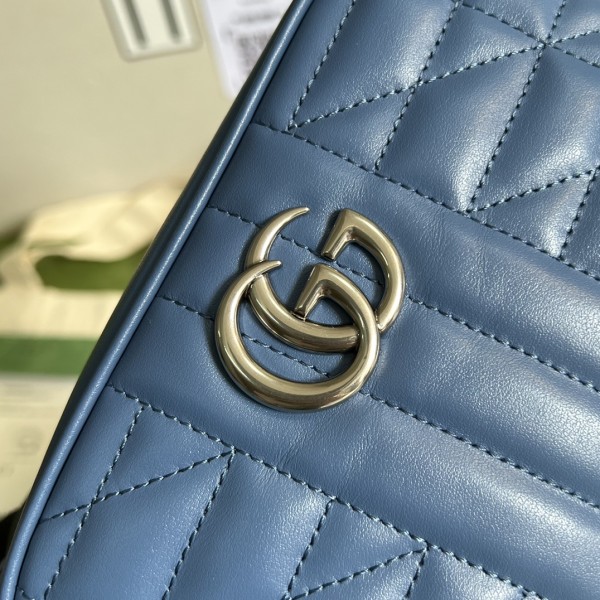GUCCI GG Marmont Leather Camera Bag, Crossbody Bag, Shoulder Bag Mini Women's Blue 634936-UM8BF-4340 size 17.78*6.1*11.94 cm