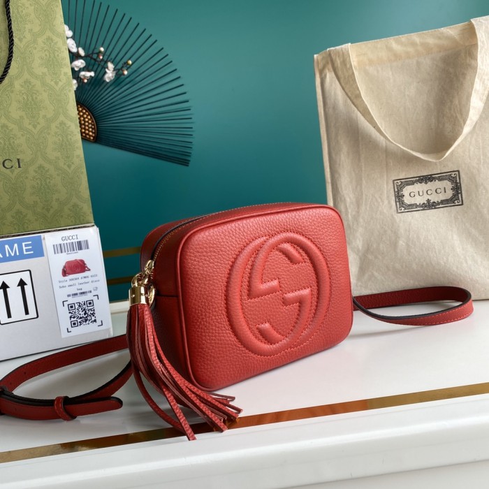 GUCCI Soho Leather Camera Bag, Crossbody Bag Small Women's Red 308364-A7M0G-6523 size 22*7.5*15.5 cm