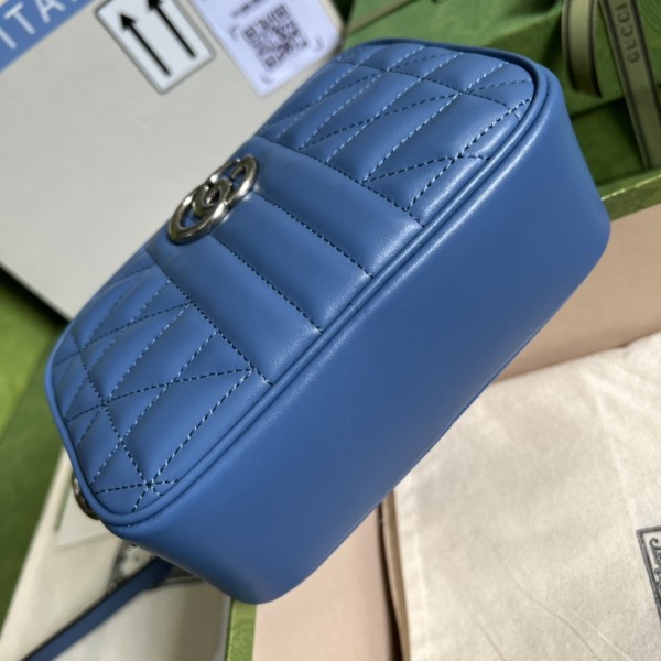 GUCCI GG Marmont Leather Camera Bag, Crossbody Bag, Shoulder Bag Mini Women's Blue 634936-UM8BF-4340 size 17.78*6.1*11.94 cm