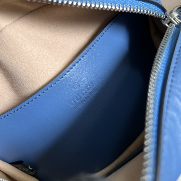 GUCCI GG Marmont Leather Camera Bag, Crossbody Bag, Shoulder Bag Mini Women's Blue 634936-UM8BF-4340 size 17.78*6.1*11.94 cm