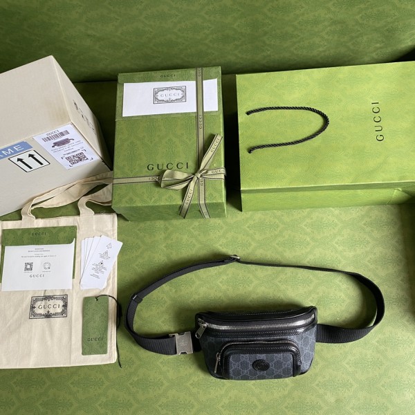 GUCCI Canvas With Leather Shoulder Bag, Crossbody Bag, Sling Bag, Fanny Pack Regular Men's Black Gray 682933-92THN-1000 size 23*2.5*12 cm