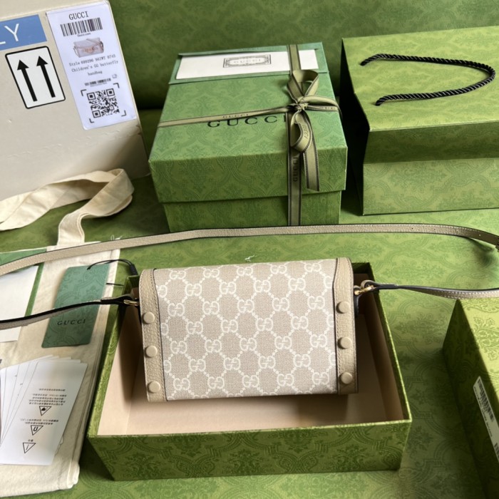 GUCCI Horsebit 1955 Canvas With Leather Trim Box Bag Shoulder Bag Crossbody Bag Mini Women's Beige/White 699296-UULBG-9683 size 18*5*12 cm