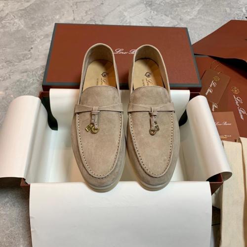 Loro Piana Suede Round Toe Slip-On Loafers Beige