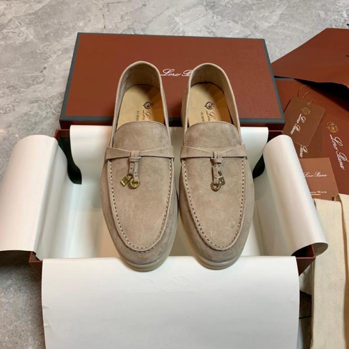 Loro Piana Suede Round Toe Slip-On Loafers Beige