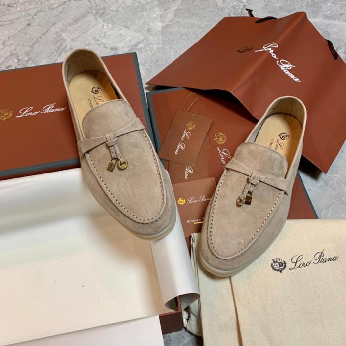 Loro Piana Suede Round Toe Slip-On Loafers Beige