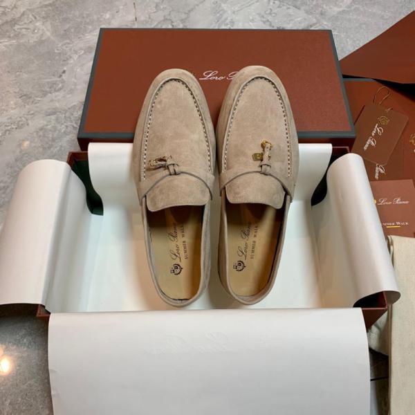 Loro Piana Suede Round Toe Slip-On Loafers Beige