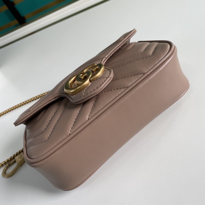 GUCCI GG Marmont Leather Crossbody Bag, Shoulder Bag Extra Mini Women's Milk Tea Nude 476433-DSVRT-5729 size 16.5*4.5*10 cm