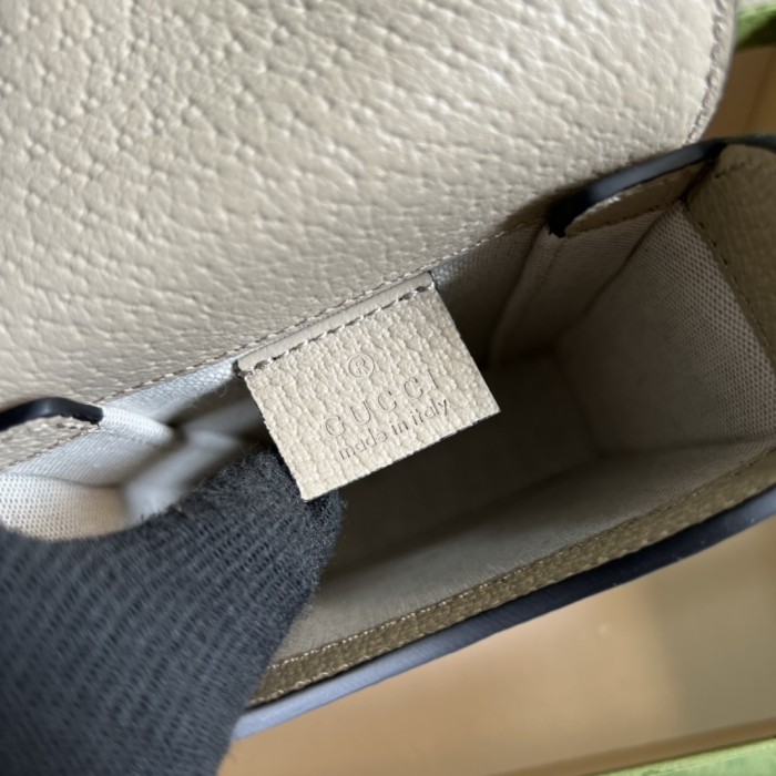 GUCCI Horsebit 1955 Logo Canvas Mini Phone Bag Box Shoulder Bag Beige 625615-92TCG-9761 size 11.5*4*17 cm