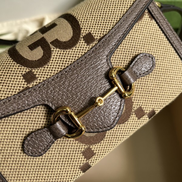 GUCCI Horsebit 1955 Canvas With Leather Binding Box Bag Shoulder Bag Crossbody Bag Mini Unisex Camel/Ebony 699296-UKMBG-2572 size 18*5*12 cm