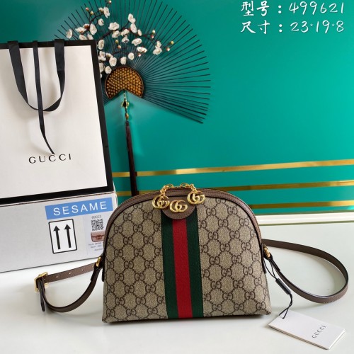 GUCCI Women's GG Ophidia Small Domed Statchel Shoulder Bag Brown 499621-K05NG-8745 size 23.5*8*19 cm