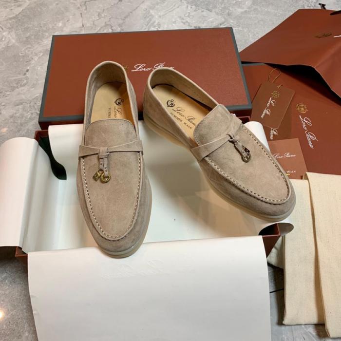 Loro Piana Suede Round Toe Slip-On Loafers Beige