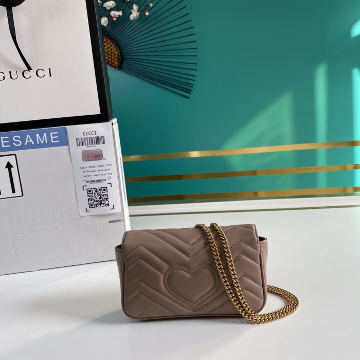 GUCCI GG Marmont Leather Crossbody Bag, Shoulder Bag Extra Mini Women's Milk Tea Nude 476433-DSVRT-5729 size 16.5*4.5*10 cm