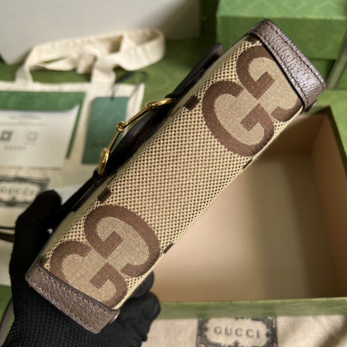 GUCCI Horsebit 1955 Canvas With Leather Binding Box Bag Shoulder Bag Crossbody Bag Mini Unisex Camel/Ebony 699296-UKMBG-2572 size 18*5*12 cm