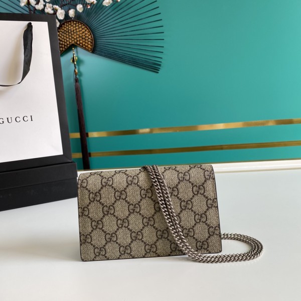 GUCCI Dionysus Tiger Head Buckle Monochrome Logo Canvas and Leather Crossbody Shoulder Bag Super Mini Women's Ebony 476432-KHNRN-8642 size 16.5*4*10cm