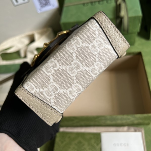 GUCCI Horsebit 1955 Logo Canvas Mini Phone Bag Box Shoulder Bag Beige 625615-92TCG-9761 size 11.5*4*17 cm
