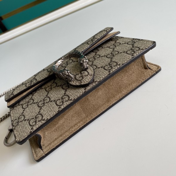 GUCCI Dionysus Tiger Head Buckle Monochrome Logo Canvas and Leather Crossbody Shoulder Bag Super Mini Women's Ebony 476432-KHNRN-8642 size 16.5*4*10cm