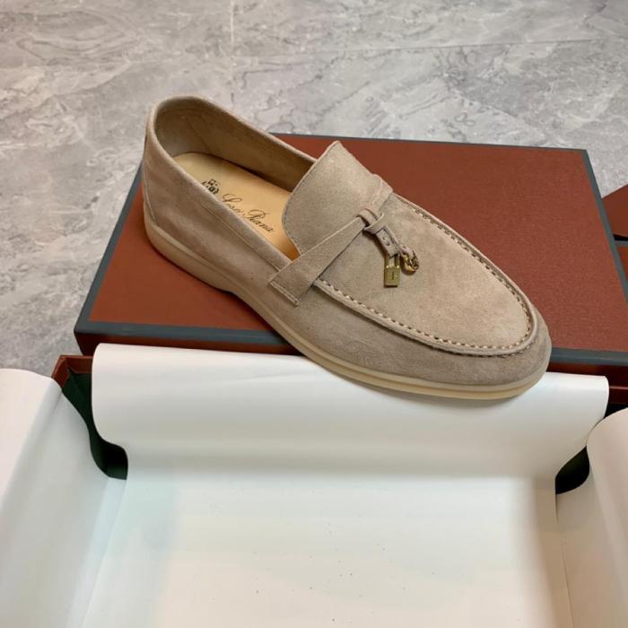Loro Piana Suede Round Toe Slip-On Loafers Beige