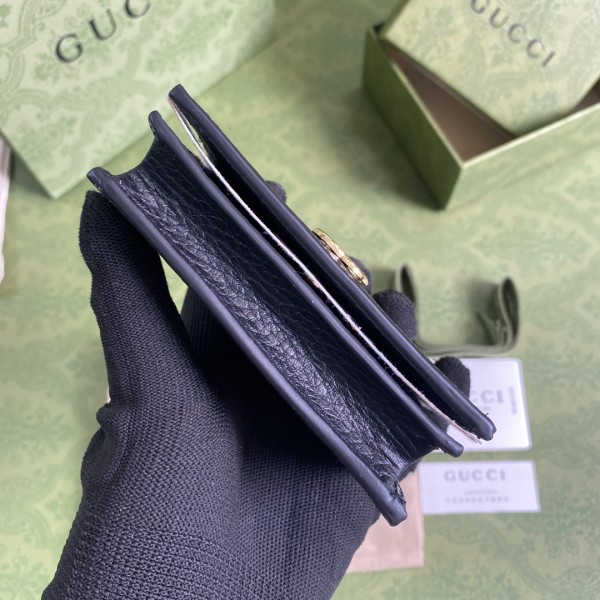 GUCCI GG Marmont Canvas Card Holder Regular Women's Gray Black 790055-AADQE-1283 size 11*3*8.5 cm