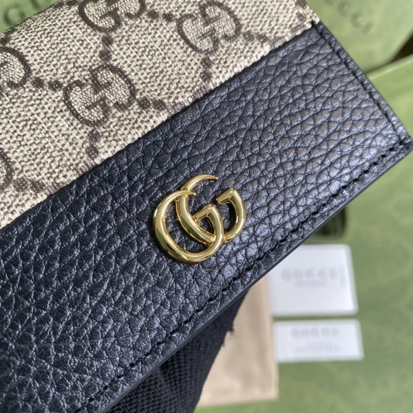 GUCCI GG Marmont Canvas Card Holder Regular Women's Gray Black 790055-AADQE-1283 size 11*3*8.5 cm
