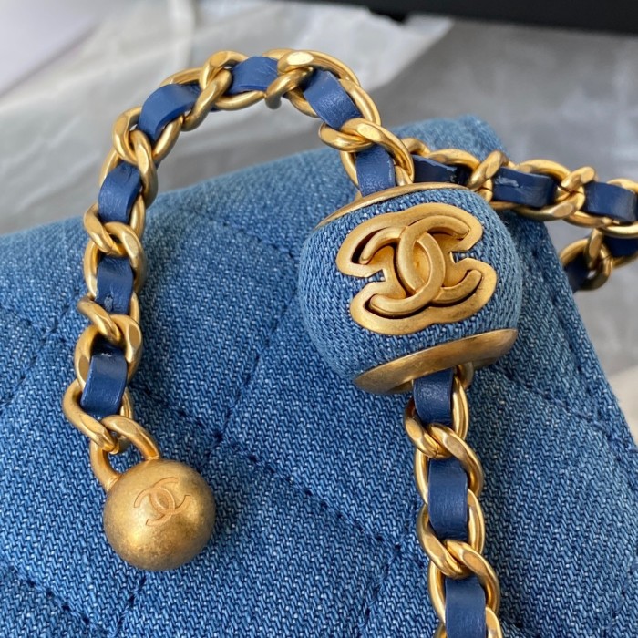 CHANEL Small Gold Ball WOC Velour Shoulder Bag, Crossbody Bag Women's Blue AP1450-B07306-NG353 size 19.2*3.5*12.3 cm