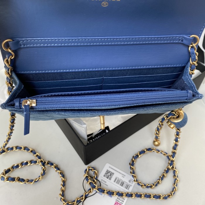 CHANEL Small Gold Ball WOC Velour Shoulder Bag, Crossbody Bag Women's Blue AP1450-B07306-NG353 size 19.2*3.5*12.3 cm