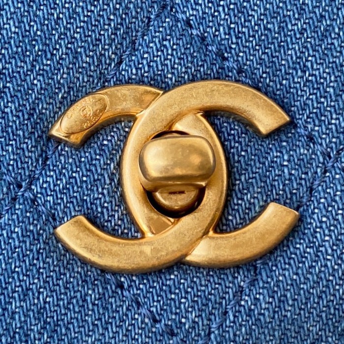 CHANEL Small Gold Ball WOC Velour Shoulder Bag, Crossbody Bag Women's Blue AP1450-B07306-NG353 size 19.2*3.5*12.3 cm