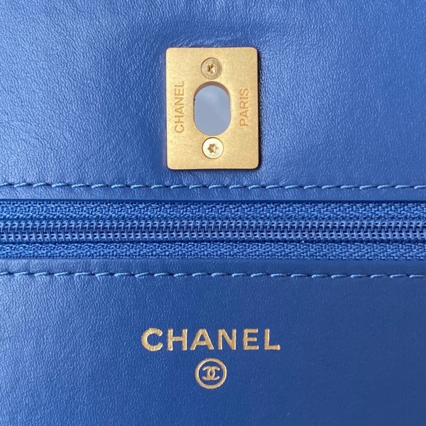 CHANEL Small Gold Ball WOC Velour Shoulder Bag, Crossbody Bag Women's Blue AP1450-B07306-NG353 size 19.2*3.5*12.3 cm