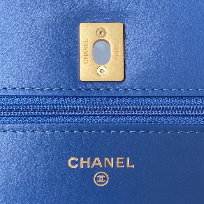 CHANEL Small Gold Ball WOC Velour Shoulder Bag, Crossbody Bag Women's Blue AP1450-B07306-NG353 size 19.2*3.5*12.3 cm