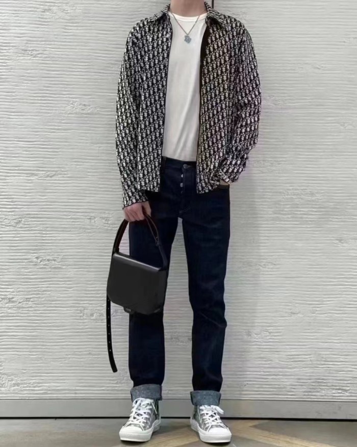 DIOR Shirt Men's Beige Marine Blue