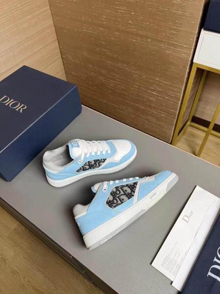 Dior B27 Low Light Blue White and Dior Gray Smooth Calfskin with Beige and Black Dior Oblique Jacquard