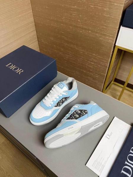 Dior B27 Low Light Blue White and Dior Gray Smooth Calfskin with Beige and Black Dior Oblique Jacquard
