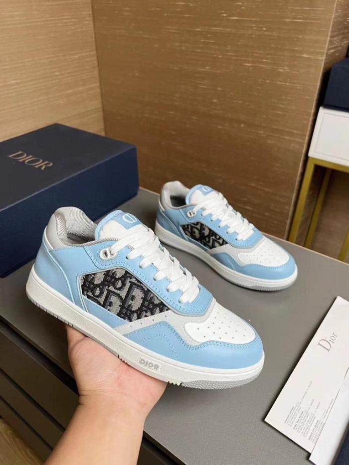Dior B27 Low Light Blue White and Dior Gray Smooth Calfskin with Beige and Black Dior Oblique Jacquard