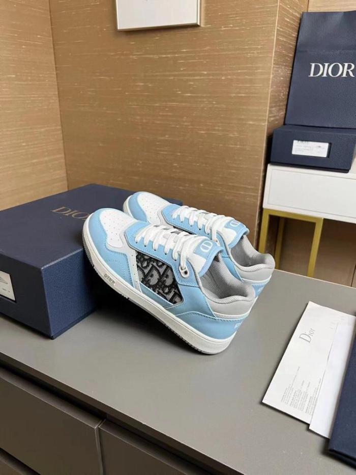 Dior B27 Low Light Blue White and Dior Gray Smooth Calfskin with Beige and Black Dior Oblique Jacquard