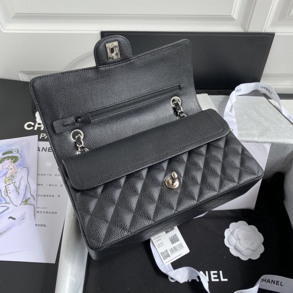 CHANEL Classic Flap CF Grain Embossed Cow Leather Flap Bag, Shoulder Bag, Crossbody Bag Tubas Women's Black A01112-Y01588-C3906 size 30*10*19.5 cm