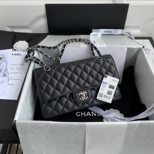 CHANEL Classic Flap CF Grain Embossed Cow Leather Flap Bag, Shoulder Bag, Crossbody Bag Tubas Women's Black A01112-Y01588-C3906 size 30*10*19.5 cm