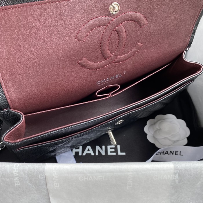 CHANEL Classic Flap CF Grain Embossed Cow Leather Flap Bag, Shoulder Bag, Crossbody Bag Tubas Women's Black A01112-Y01588-C3906 size 30*10*19.5 cm