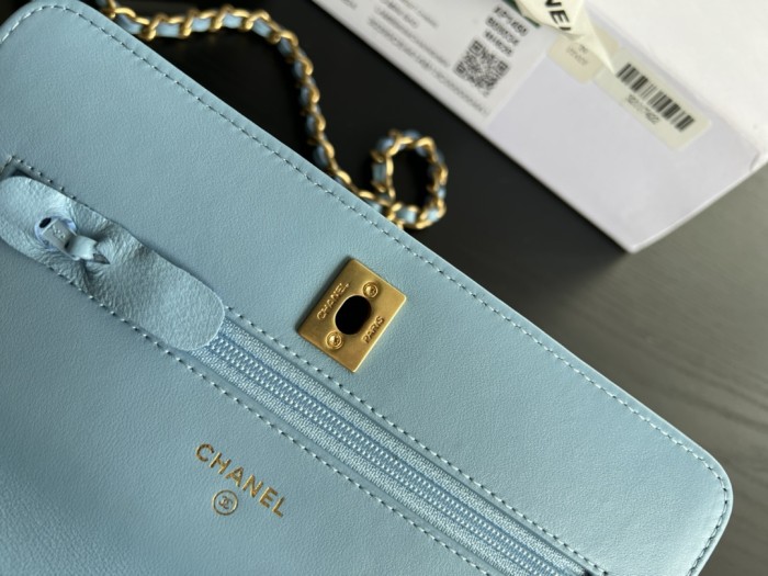 CHANEL 22SS Spring And Summer WOC Lambskin Wealth Bag Wallet Shoulder Bag Crossbody Bag Women's Babyblue Sky Blue AP1450-B08034-NH626 size 19*3*12.5cm