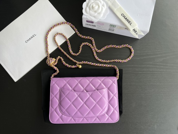 CHANEL 22SS Lambskin Wallet On Chain, Shoulder Bag, Crossbody Bag Women's Purple AP1450-B08034-NH623 19*3*12.5 cm