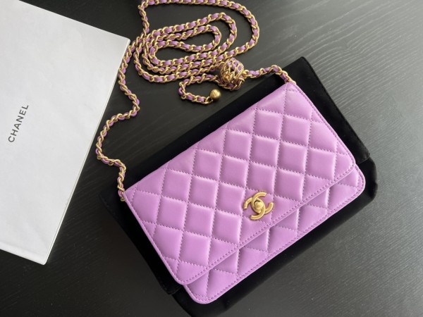 CHANEL 22SS Lambskin Wallet On Chain, Shoulder Bag, Crossbody Bag Women's Purple AP1450-B08034-NH623 19*3*12.5 cm
