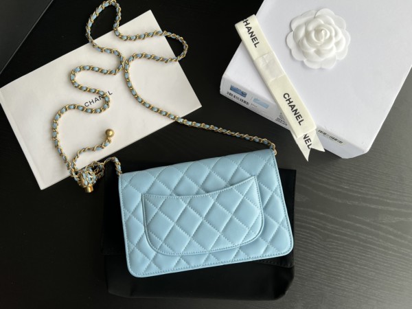 CHANEL 22SS Spring And Summer WOC Lambskin Wealth Bag Wallet Shoulder Bag Crossbody Bag Women's Babyblue Sky Blue AP1450-B08034-NH626 size 19*3*12.5cm