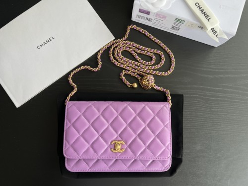 CHANEL 22SS Lambskin Wallet On Chain, Shoulder Bag, Crossbody Bag Women's Purple AP1450-B08034-NH623 19*3*12.5 cm