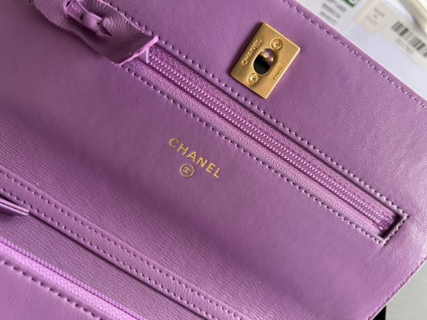 CHANEL 22SS Lambskin Wallet On Chain, Shoulder Bag, Crossbody Bag Women's Purple AP1450-B08034-NH623 19*3*12.5 cm