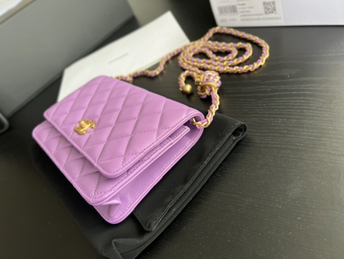 CHANEL 22SS Lambskin Wallet On Chain, Shoulder Bag, Crossbody Bag Women's Purple AP1450-B08034-NH623 19*3*12.5 cm