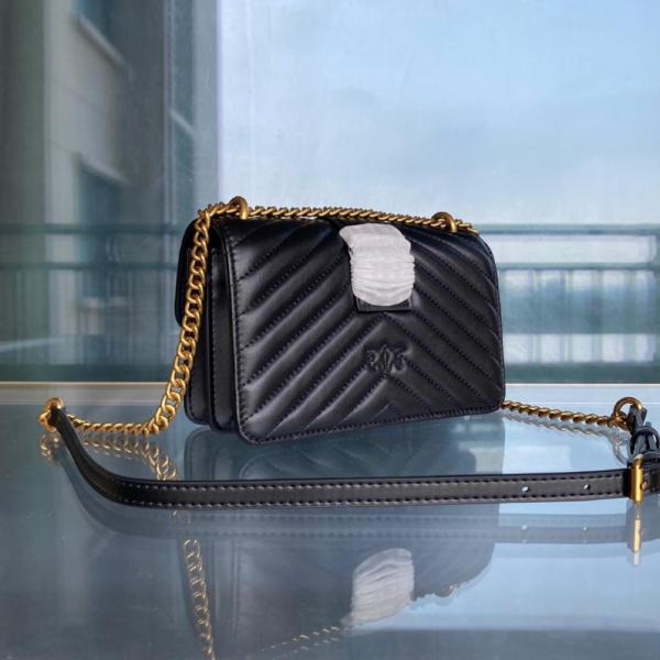 PINKO Puff Sheepskin With Cow Leather Crossbody Bag Small Size Women's Black 1P22UJ-A03Z-Z99Q size  21*6.5*13cm