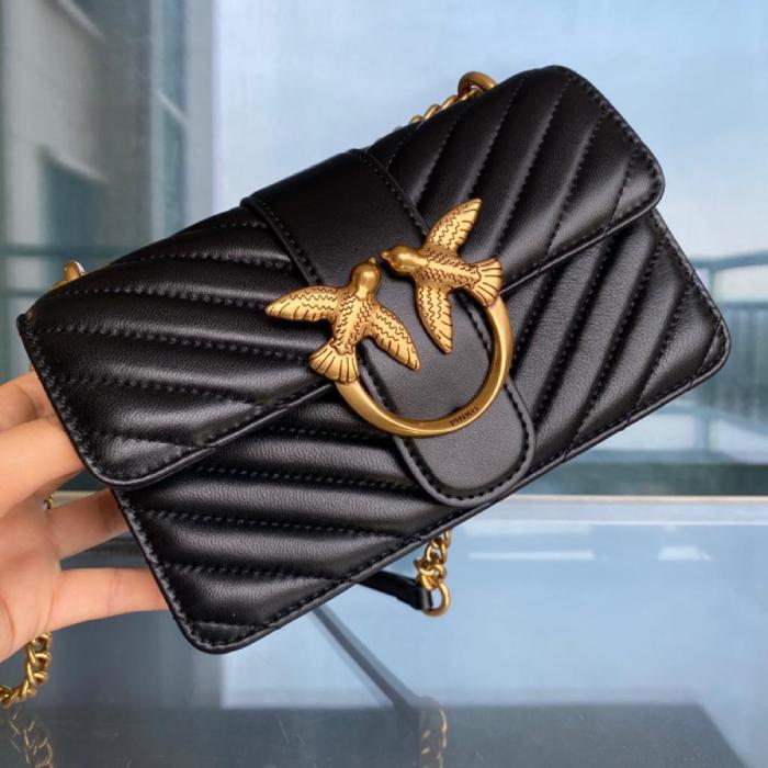 PINKO Puff Sheepskin With Cow Leather Crossbody Bag Small Size Women's Black 1P22UJ-A03Z-Z99Q size  21*6.5*13cm