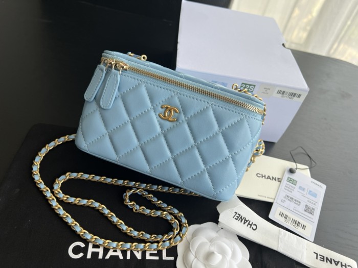 CHANEL Little Golden Ball Sheepskin Box Bag, Shoulder Bag, Crossbody Bag Women's Blue AP2303-B08034-NH626 size16.5*8.5*9.5 cm