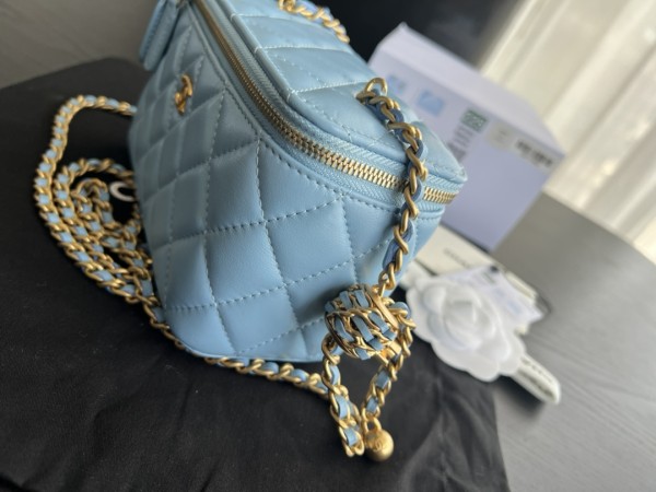 CHANEL Little Golden Ball Sheepskin Box Bag, Shoulder Bag, Crossbody Bag Women's Blue AP2303-B08034-NH626 size16.5*8.5*9.5 cm