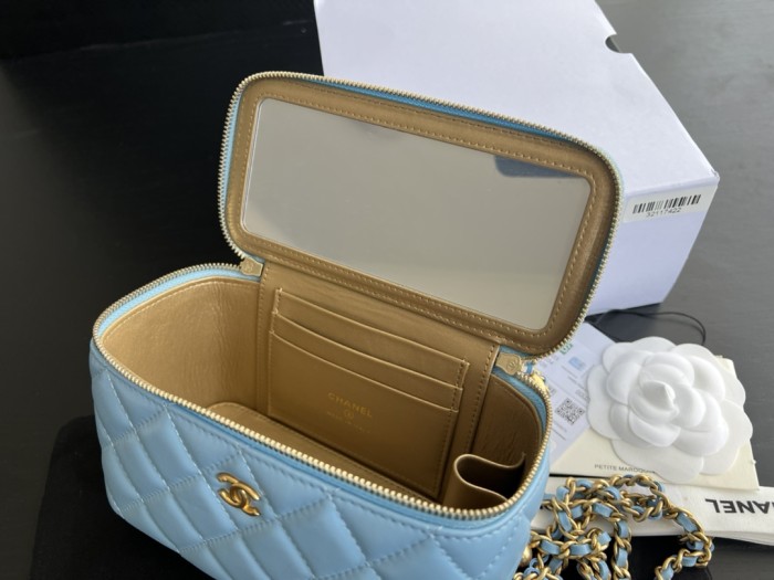 CHANEL Little Golden Ball Sheepskin Box Bag, Shoulder Bag, Crossbody Bag Women's Blue AP2303-B08034-NH626 size16.5*8.5*9.5 cm